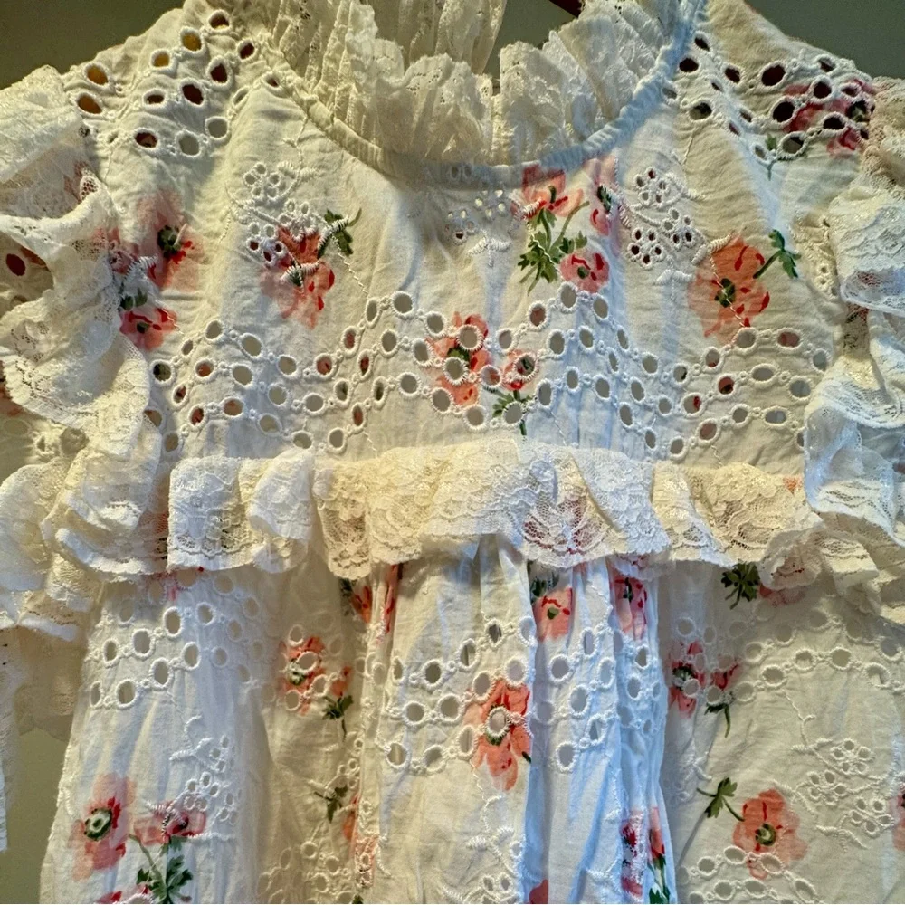 Needle & Thread Desert Rose Embroidered Ruffle Lace Lined Blouse US Size 0 - Picture 3 of 14